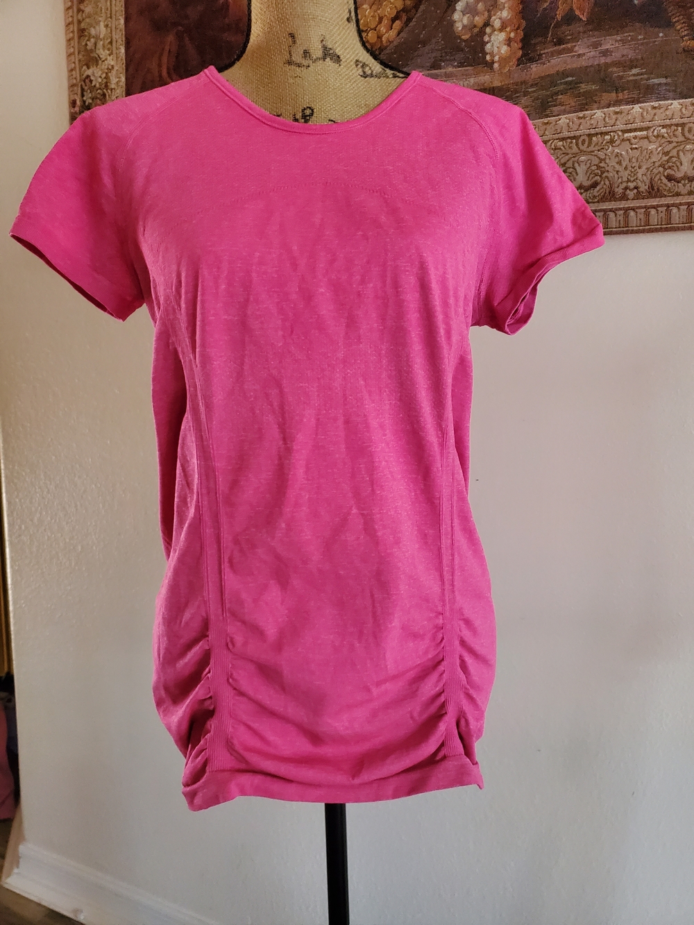 Athleta Hot Pink Short-Sleeve Ruched Tee